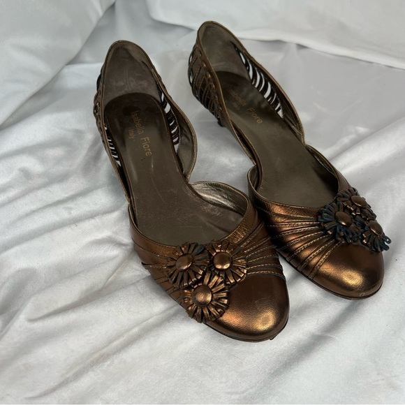 ISABELLA FIORE Italian Leather Bronze Metallic Kitten Heels Womens Sz 7 - Picture 2 of 10